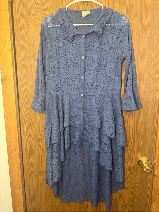 Zadie B'S Dresses & Skirts - High-Low Lace Button-Front Tunic Dress - Navy Blue